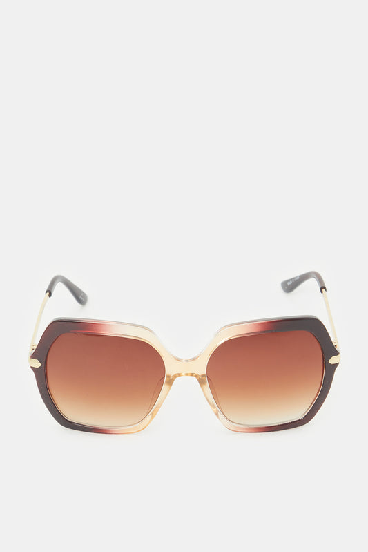 Women Brown Hexagonal Sunglasses