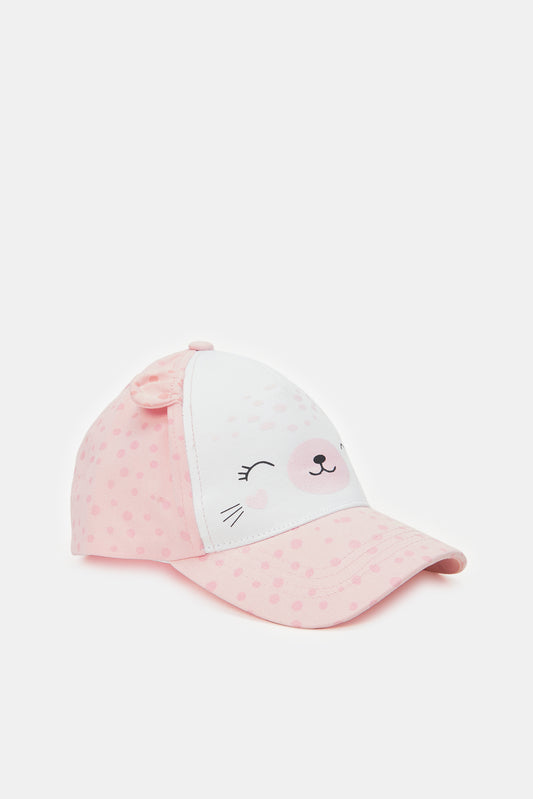قبعة مزينة باللون الوردي والأبيض للبنات