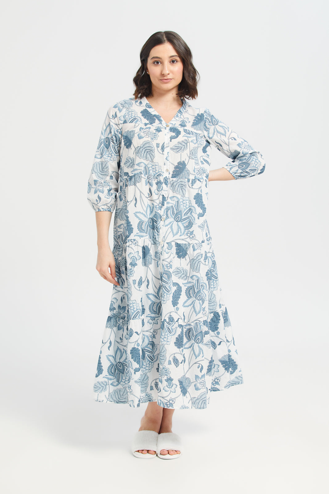 Buy Women White And Blue Floral Print Nightgown 129349633 in Saudi ...