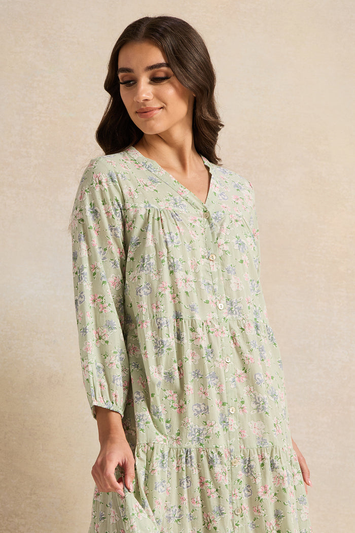 Buy Women Green Floral Tiered Nightgown 130188380 in Saudi Arabia | REDTAG