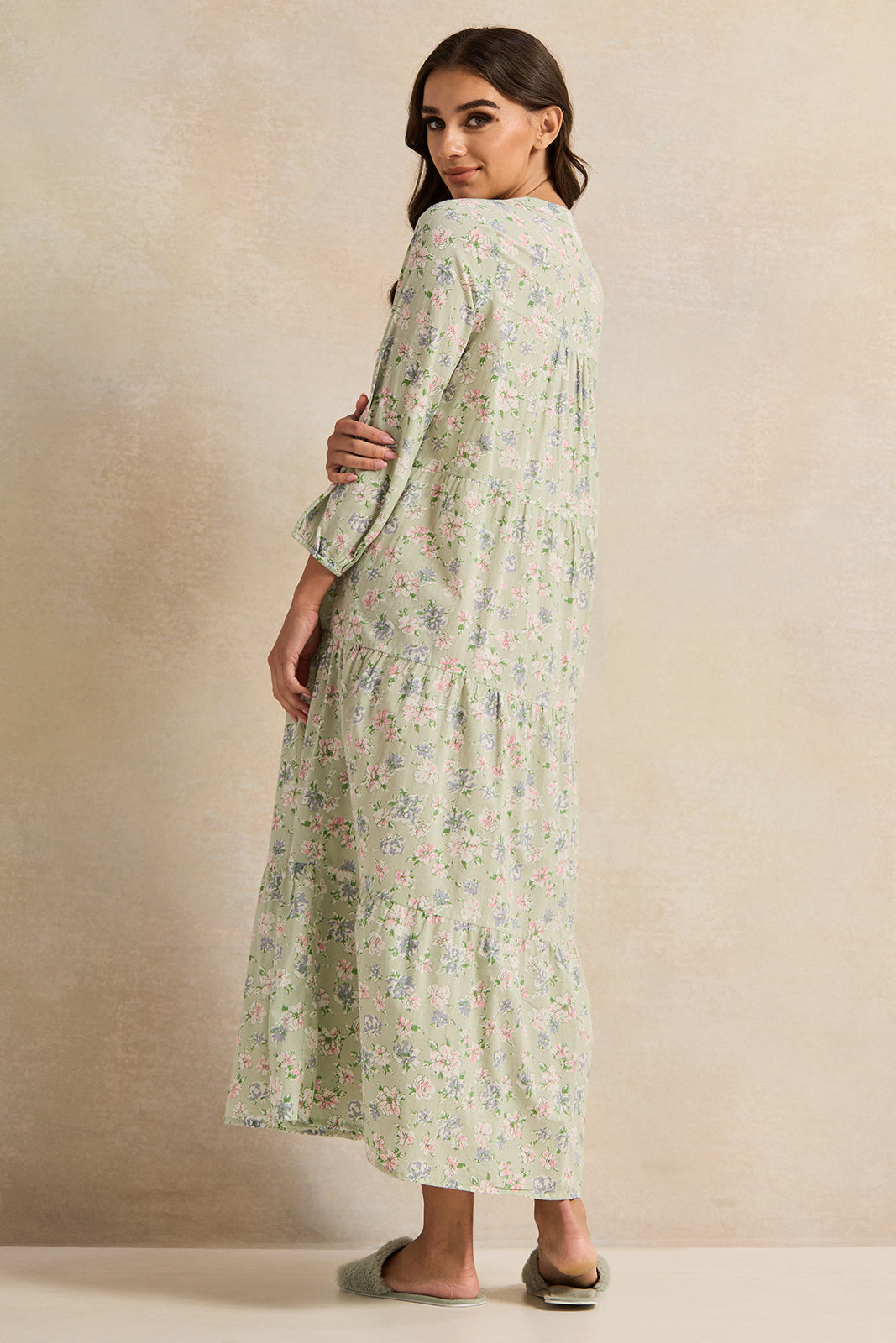 Buy Women Green Floral Tiered Nightgown 130188380 In Saudi Arabia 