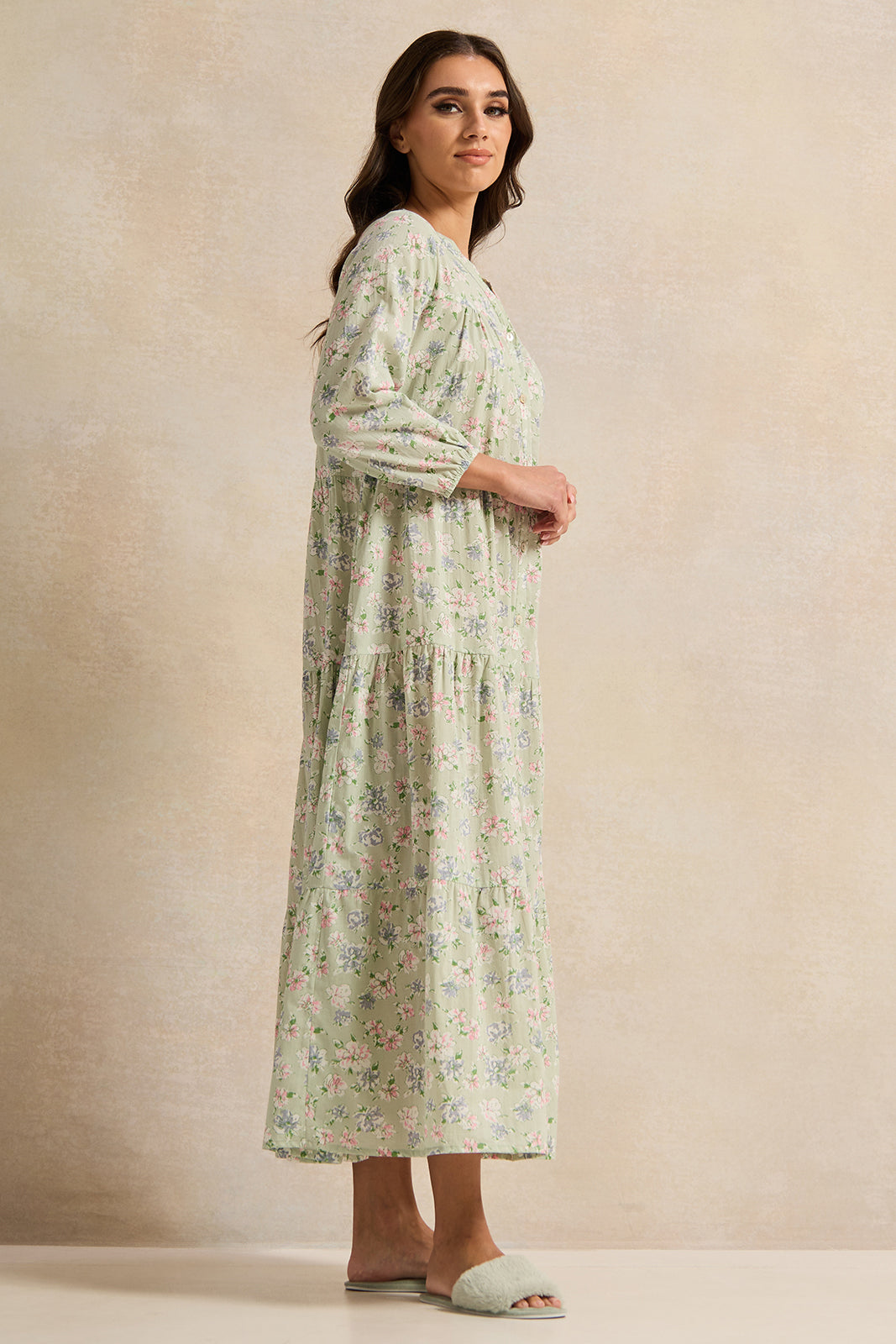 Buy Women Green Floral Tiered Nightgown 130188380 in Saudi Arabia | REDTAG