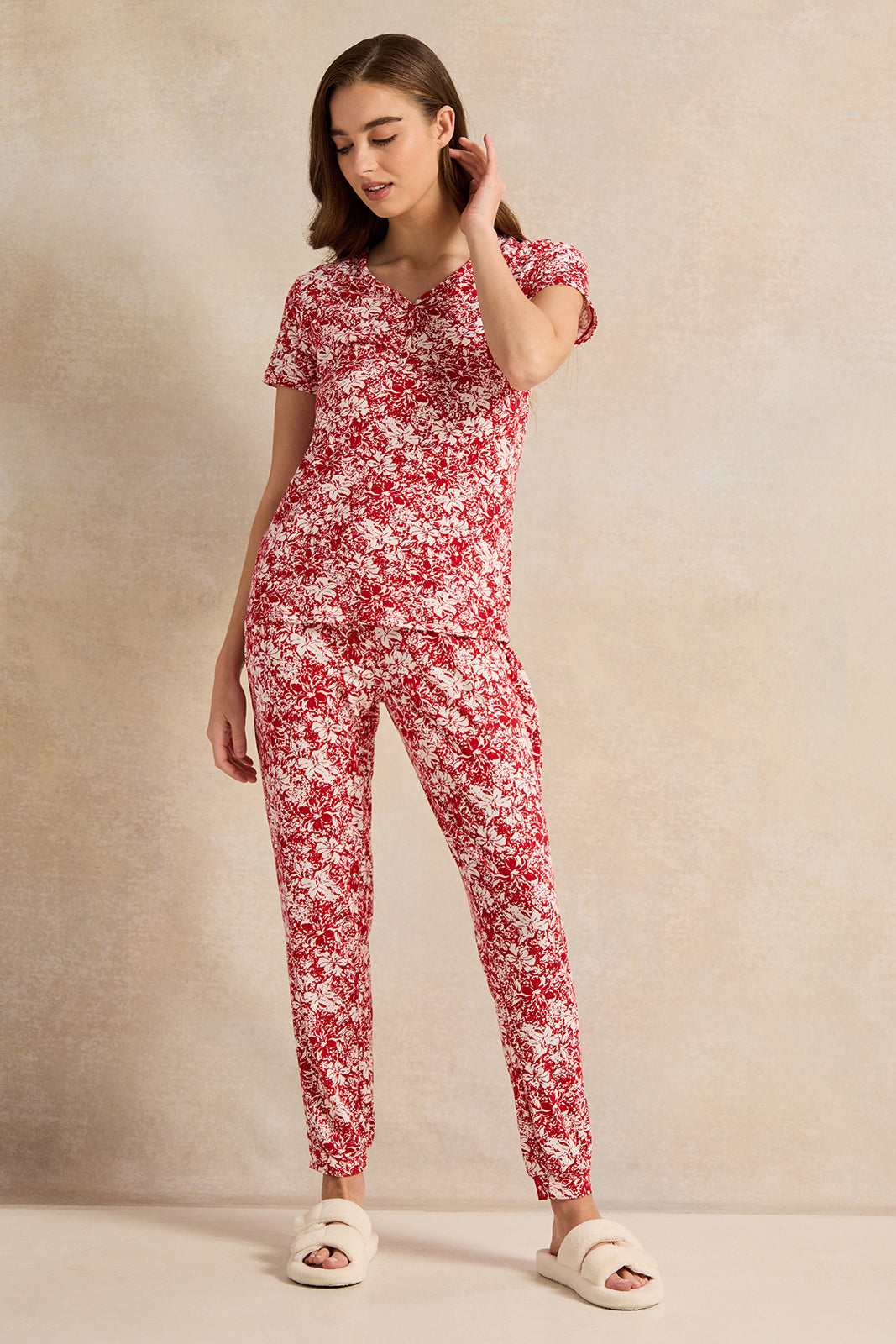 Buy Women Red Printed Pyjama Set (2 Piece) 130206277 in Saudi Arabia | REDTAG
