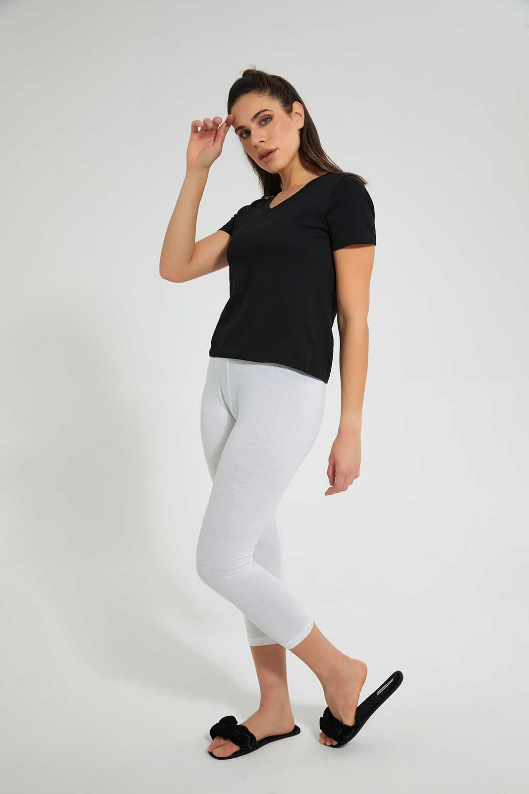 Buy White Leggings Full-Length & Capri (Pack Of 2) for Women