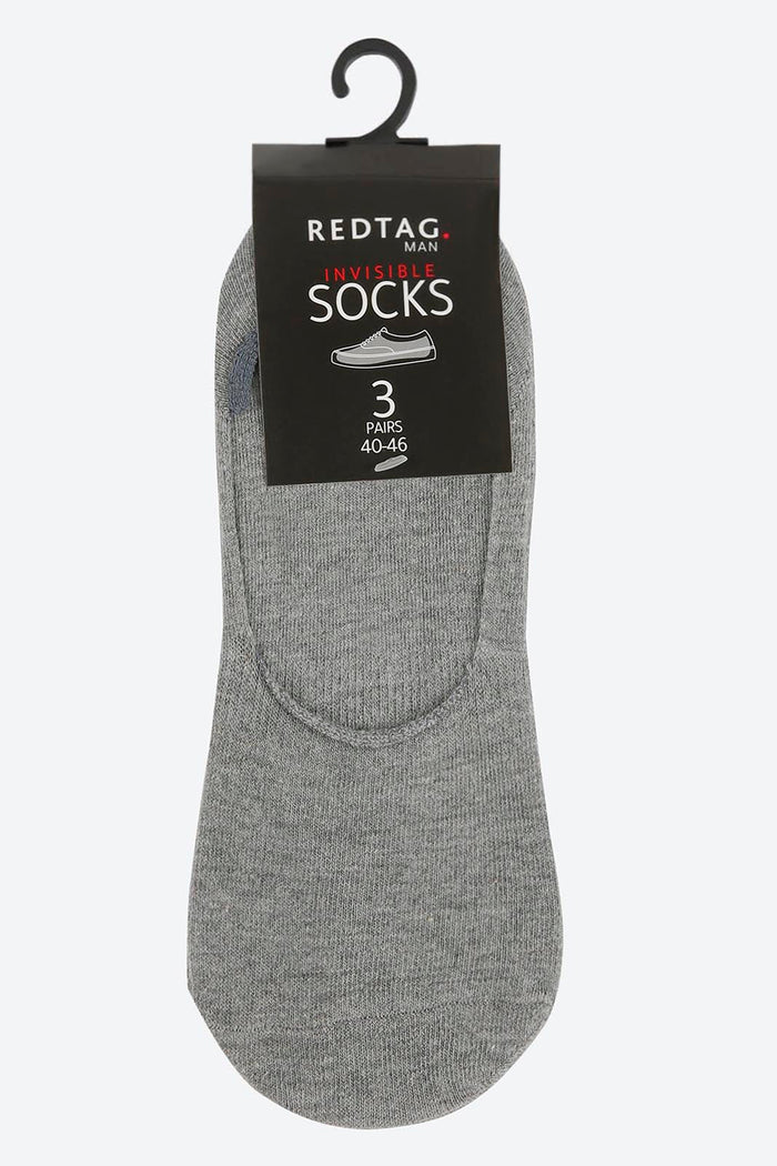 Grey Plain Invisible Socks (3-Pack) - REDTAG
