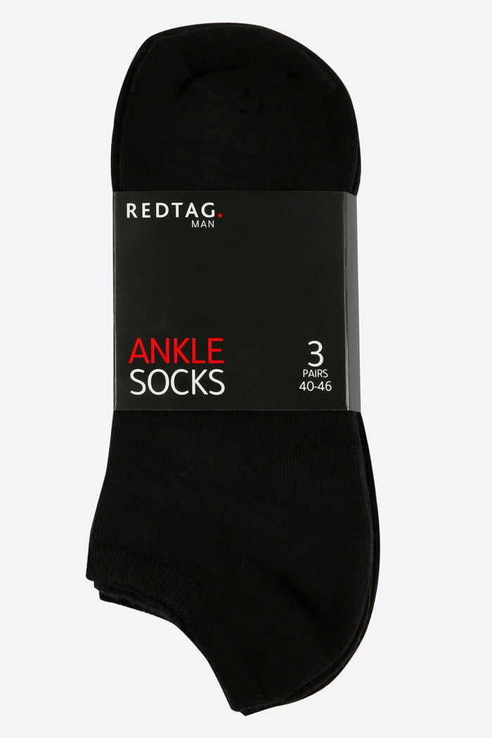 Black Plain Ankle Socks (Pack of 3) - REDTAG