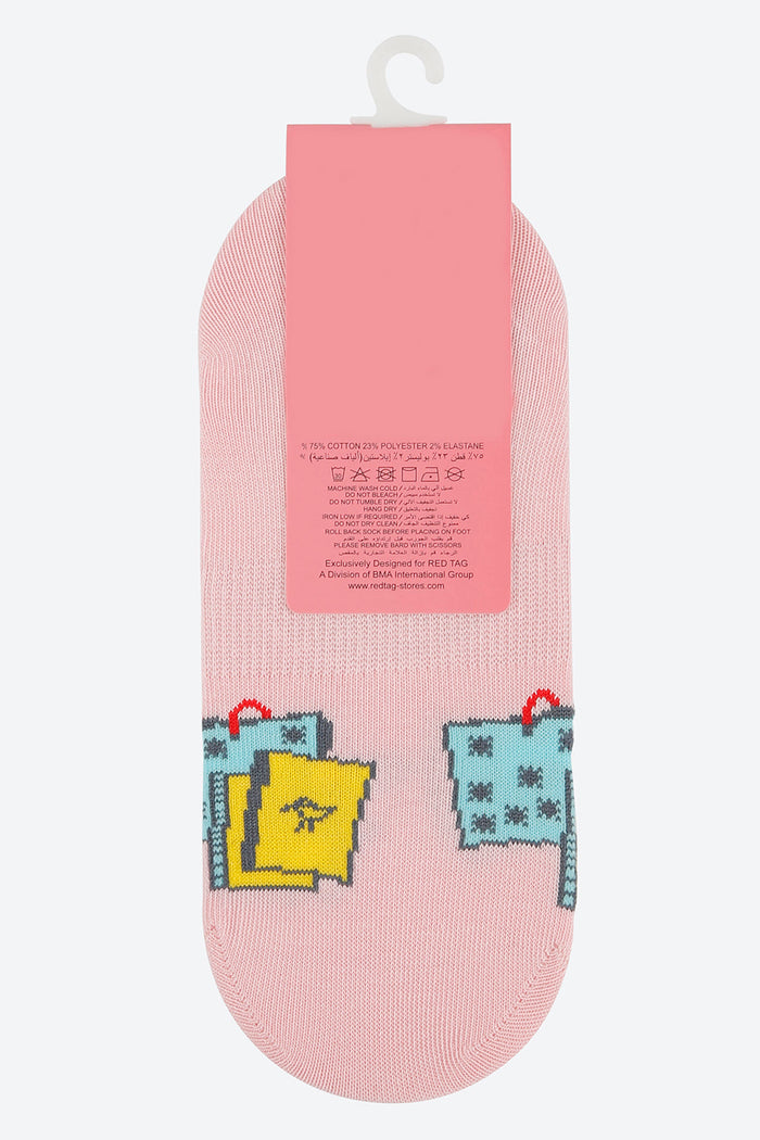 Pink Jacquard Invisible Socks - REDTAG