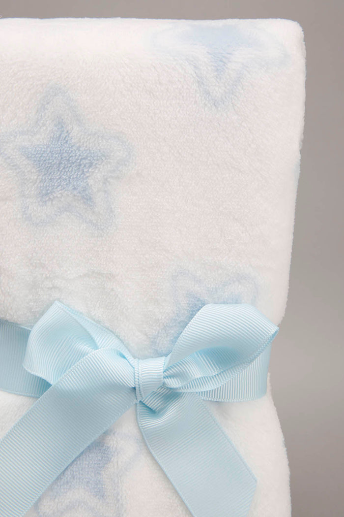 White/Blue Baby Blanket With Toy Bear - REDTAG