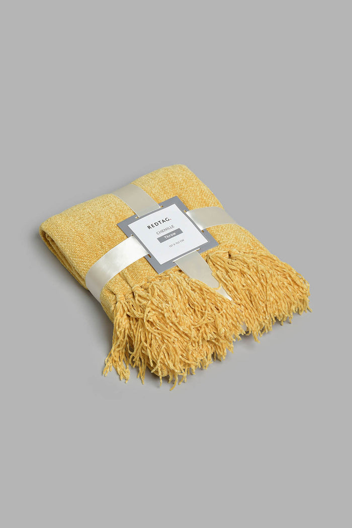 Redtag-Mustard-Chenille-Throw-With-Fringe-BED-HOME-SPUN-3,-Colour:Mustard,-Filter:Home-Bedroom,-HMW-BED-Throws,-New-In,-New-In-HMW-BED,-Non-Sale,-Section:Homewares,-W21B-Home-Bedroom-