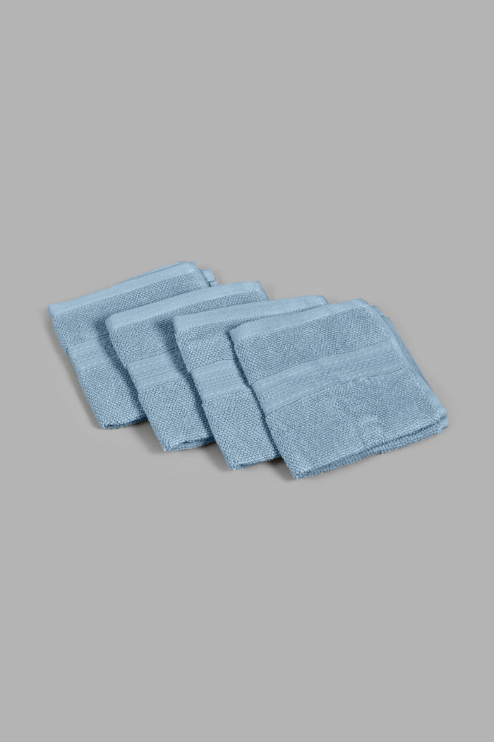 Redtag-Blue-Textured-Cotton-Face-Towel-Set-(4-Piece)-Face-Towels-Home-Bathroom-