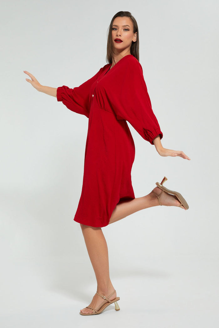 Redtag-Red-Knee-Length-Dress-Dresses-Women's-