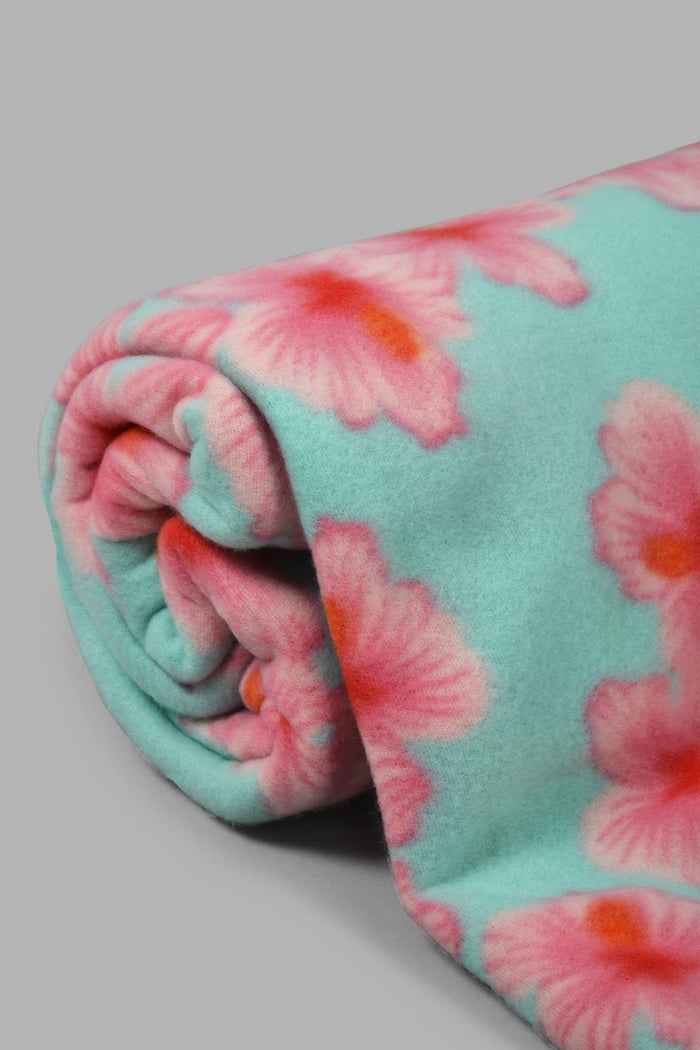 Redtag-Teal-Floral-Printed-Single-Fleece-Blanket-0,-Colour:Teal,-Filter:Home-Bedroom,-HMW-BED-Blankets,-New-In,-New-In-HMW-BED,-Non-Sale,-S22A,-Section:Homewares-Home-Bedroom-