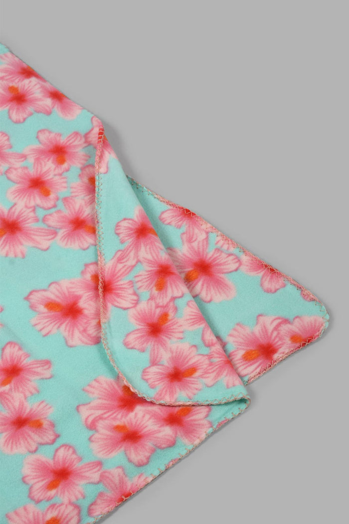 Redtag-Teal-Floral-Printed-Single-Fleece-Blanket-0,-Colour:Teal,-Filter:Home-Bedroom,-HMW-BED-Blankets,-New-In,-New-In-HMW-BED,-Non-Sale,-S22A,-Section:Homewares-Home-Bedroom-