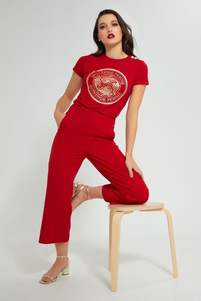 Redtag-Red-T-Shirt-With-Artwork-Graphic-Prints-Women's-0