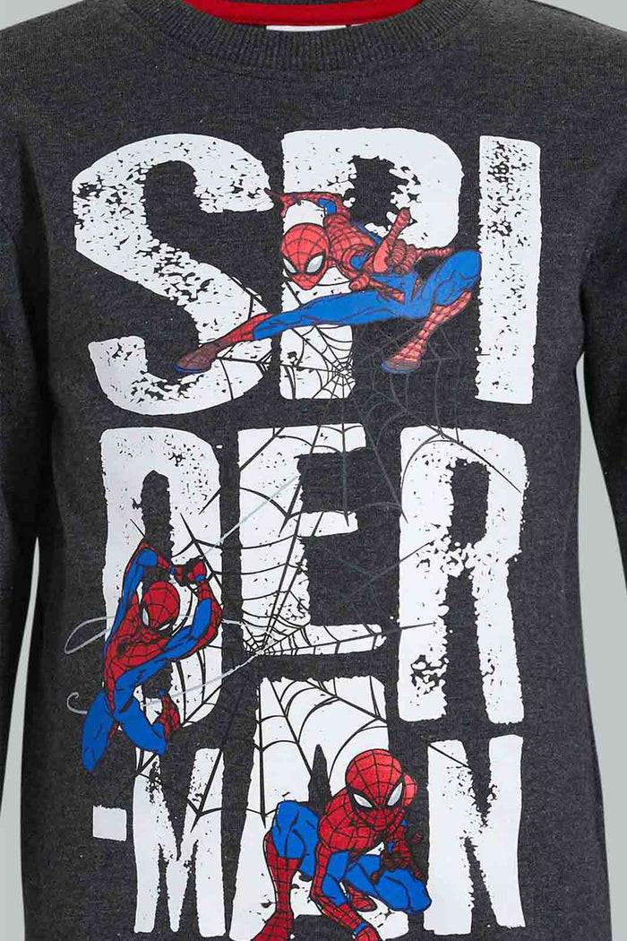Redtag-Charcoal-Spiderman-Crew-Neck-Sweatshirt-Sweatshirts-Boys-2 to 8 Years