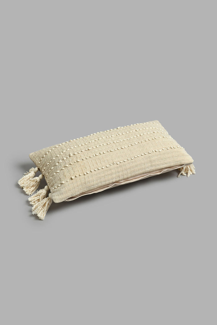 Redtag-Beige-Hand-Capped-Embroidery-Cushion-With-Tassels-BED-PHANTASMAGORIA-3,-Colour:Beige,-Filter:Home-Bedroom,-HMW-BED-Cushions,-New-In,-New-In-HMW-BED,-Non-Sale,-S22A,-Section:Homewares-Home-Bedroom-