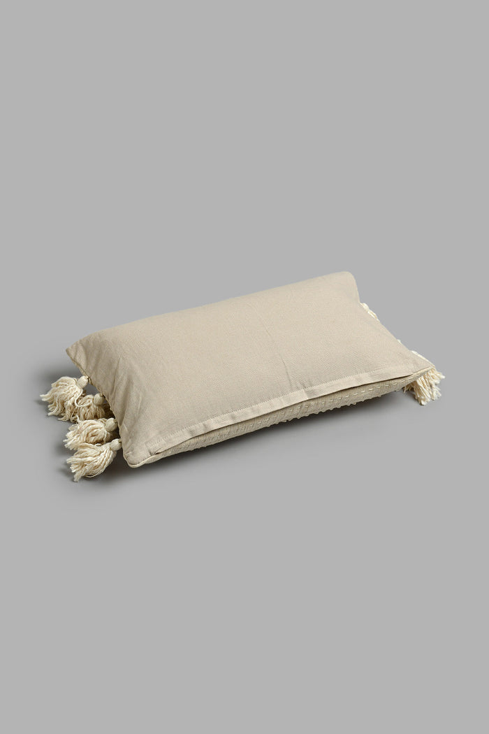 Redtag-Beige-Hand-Capped-Embroidery-Cushion-With-Tassels-BED-PHANTASMAGORIA-3,-Colour:Beige,-Filter:Home-Bedroom,-HMW-BED-Cushions,-New-In,-New-In-HMW-BED,-Non-Sale,-S22A,-Section:Homewares-Home-Bedroom-