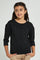 Redtag-Black-Elbow-Sleeve-Jacquard-Top-Tops-Senior-Girls-9 to 14 Years