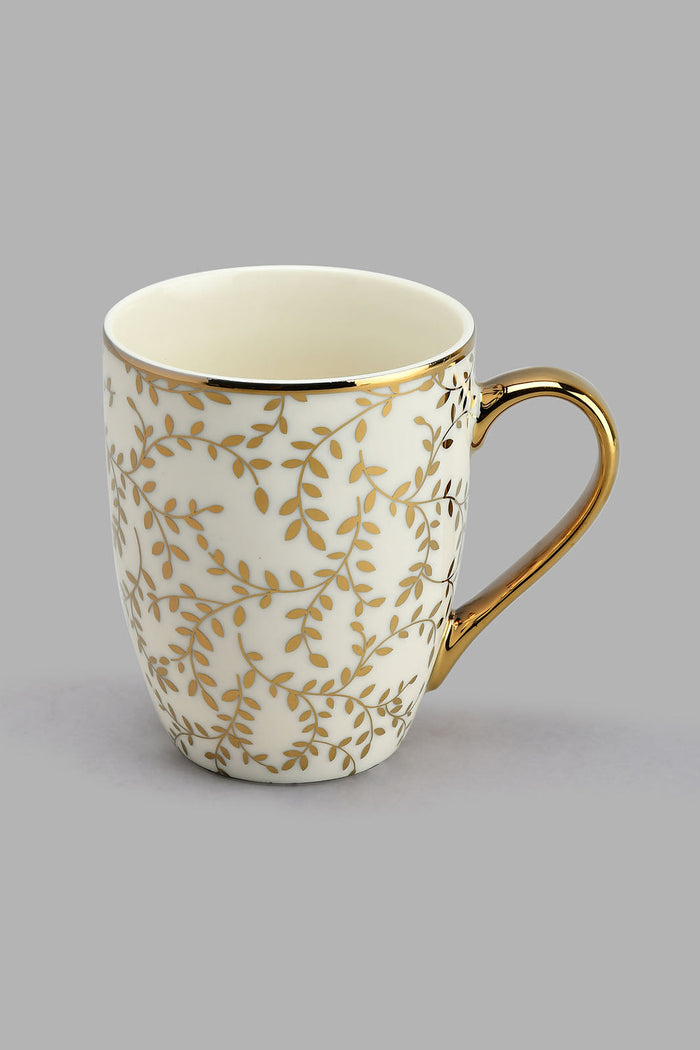 Redtag-White-And-Gold-Leaf-Mug-Colour:Gold,-Colour:White,-Filter:Home-Dining,-HMW-DIN-Mugs,-New-In,-New-In-HMW-DIN,-Non-Sale,-S22A,-Section:Homewares-Home-Dining-
