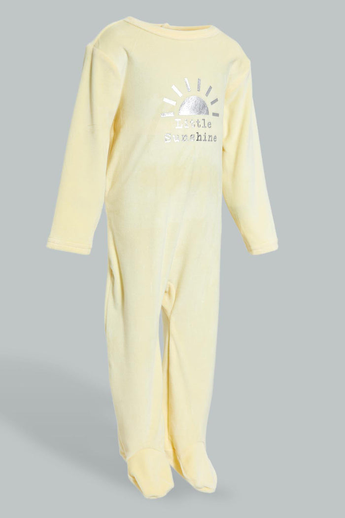 Redtag-Yellow-Veloure-Sleep-Suit-Sleepsuits-Baby-0 to 12 Months