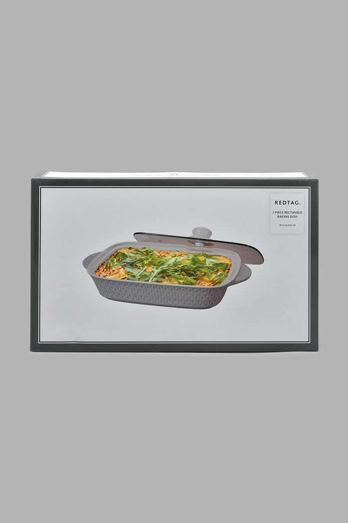 Redtag-Grey-Embossed-Rectangle-Baking-Dish-With-Glass-Lid-(Large)-Trays-Home-Dining-