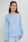 Redtag-Lt-Blue-L/S-Front-Pleating-Top-Long-Sleeves-Senior-Girls-9 to 14 Years