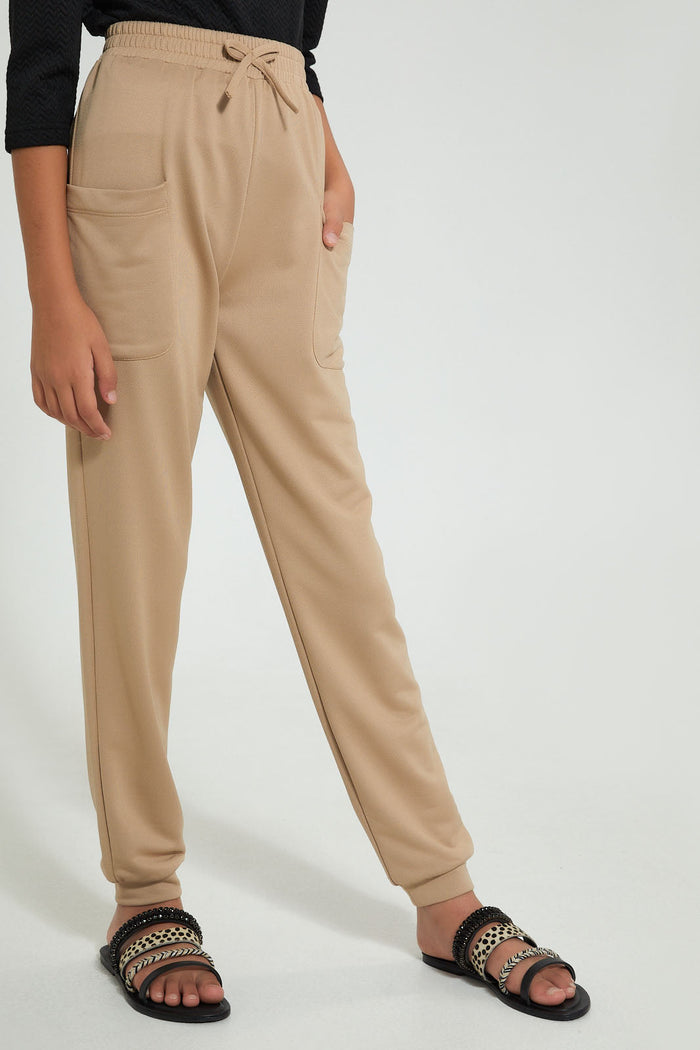 Redtag-Beige-Jogger-Cargo-Pants-Senior-Girls-9 to 14 Years