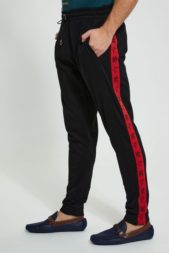 Redtag-Black-Track-Pant-With-Side-Tape-Joggers-Men's-