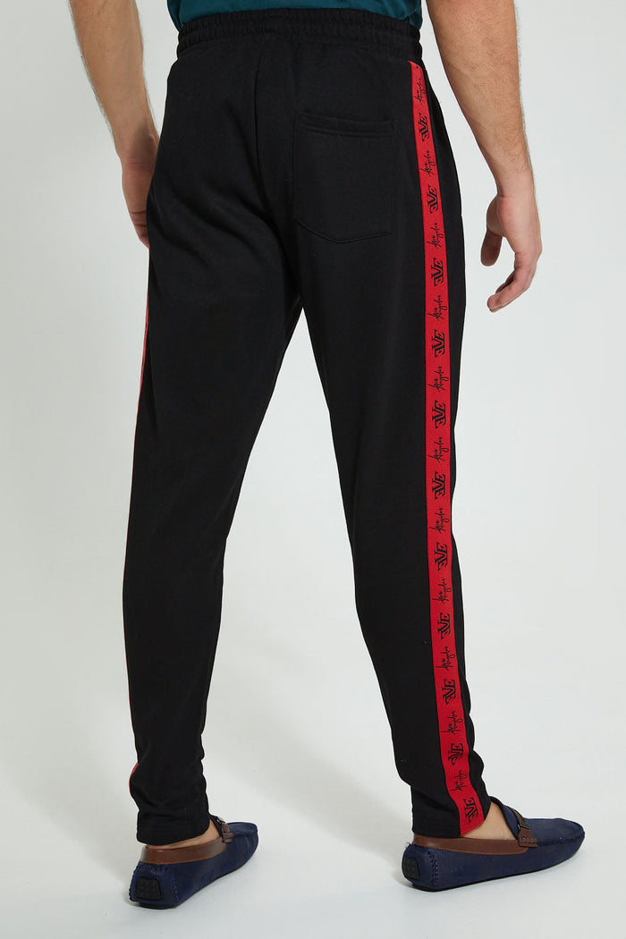 Redtag-Black-Track-Pant-With-Side-Tape-Joggers-Men's-