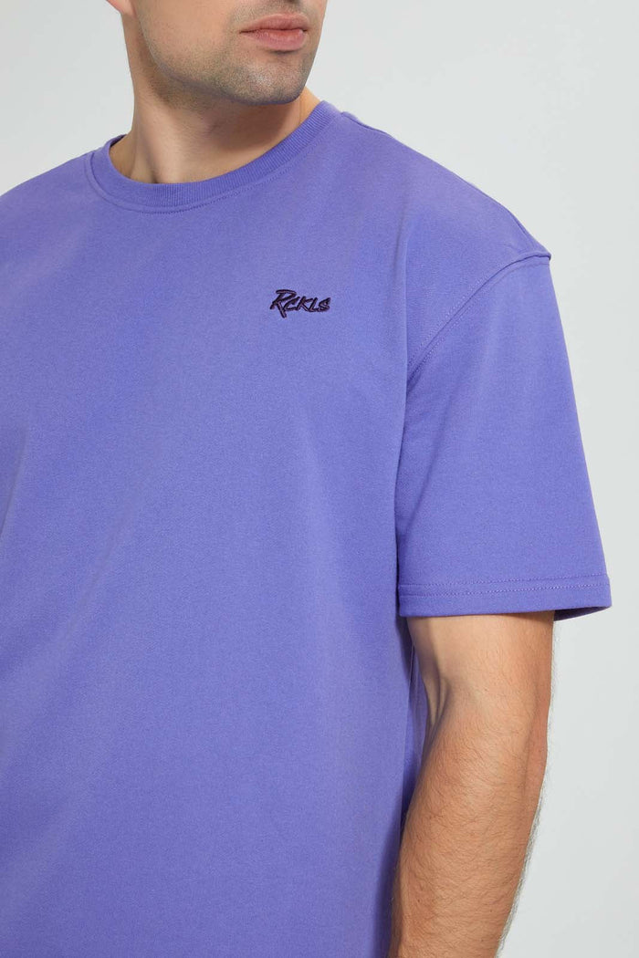Redtag-Purple-T-Shirt-With-Logo-Graphic-Prints-Men's-