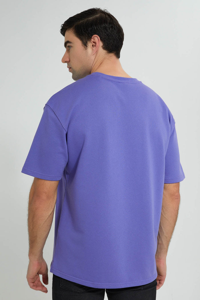 Redtag-Purple-T-Shirt-With-Logo-Graphic-Prints-Men's-