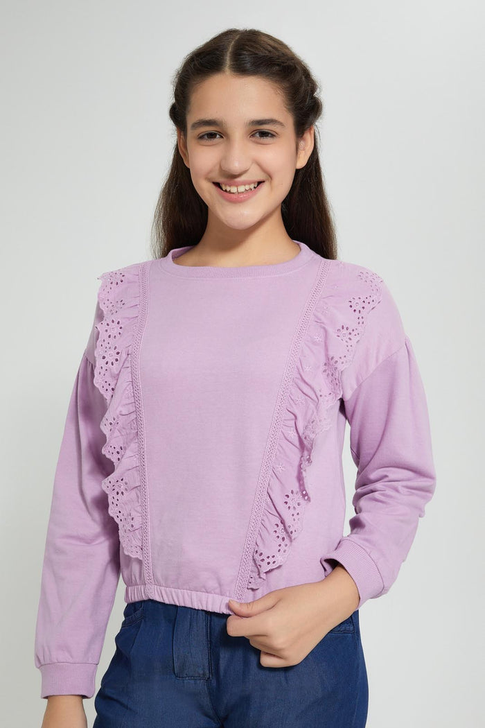 Redtag-Purple-Chiffly-Ruffled-Sweatshirt-Sweatshirts-Senior-Girls-9 to 14 Years