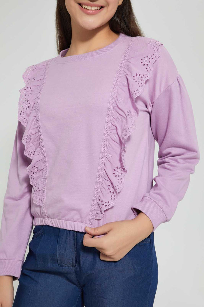 Redtag-Purple-Chiffly-Ruffled-Sweatshirt-Sweatshirts-Senior-Girls-9 to 14 Years