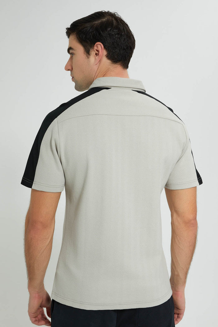 Redtag-Beige-Short-Sleeve-Jacquard-Shirt-Casual-Shirts-Men's-