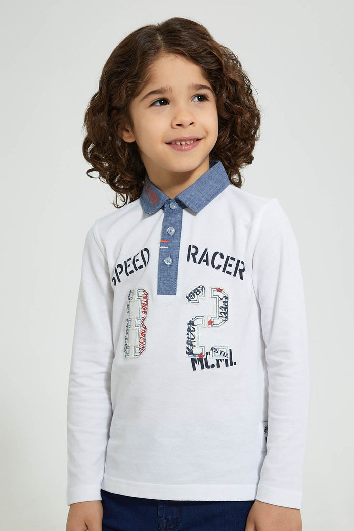 Redtag-White-Woven-Collar-Polo-Shirt-Polo-Shirts-Boys-2 to 8 Years