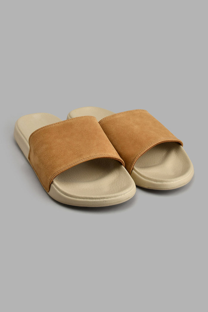 Redtag-Beige-Slide-With-Brown-Strap-Colour:Beige,-Filter:Men's-Footwear,-Men-Flip-Flops,-New-In,-New-In-Men-FOO,-Non-Sale,-S22A,-Section:Men-Men's-