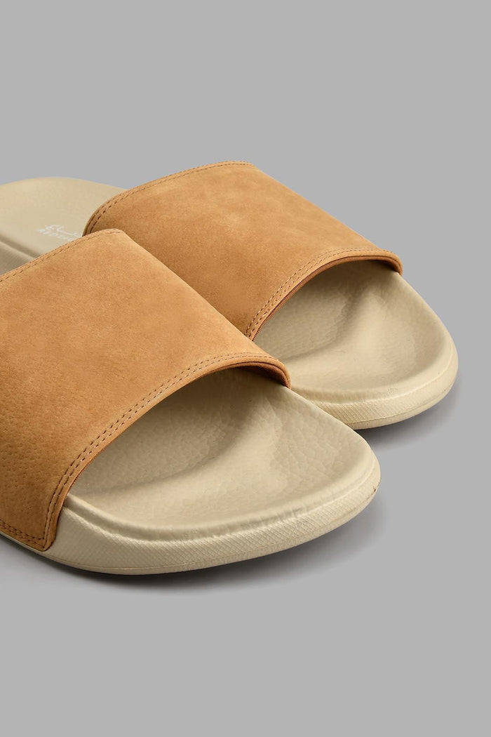 Redtag-Beige-Slide-With-Brown-Strap-Colour:Beige,-Filter:Men's-Footwear,-Men-Flip-Flops,-New-In,-New-In-Men-FOO,-Non-Sale,-S22A,-Section:Men-Men's-