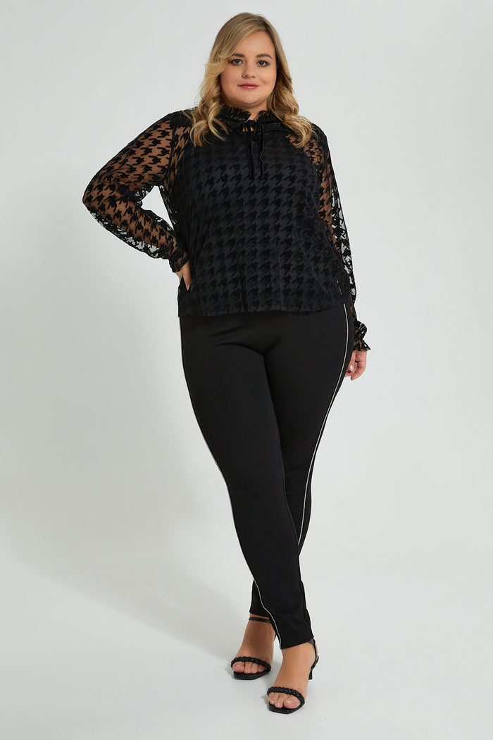 Redtag-Black-Allover-Flocked-Blouse-Colour:Black,-Filter:Plus-Size,-LDP-Blouses,-New-In,-New-In-LDP,-Non-Sale,-S22A,-Section:Women-Women's-