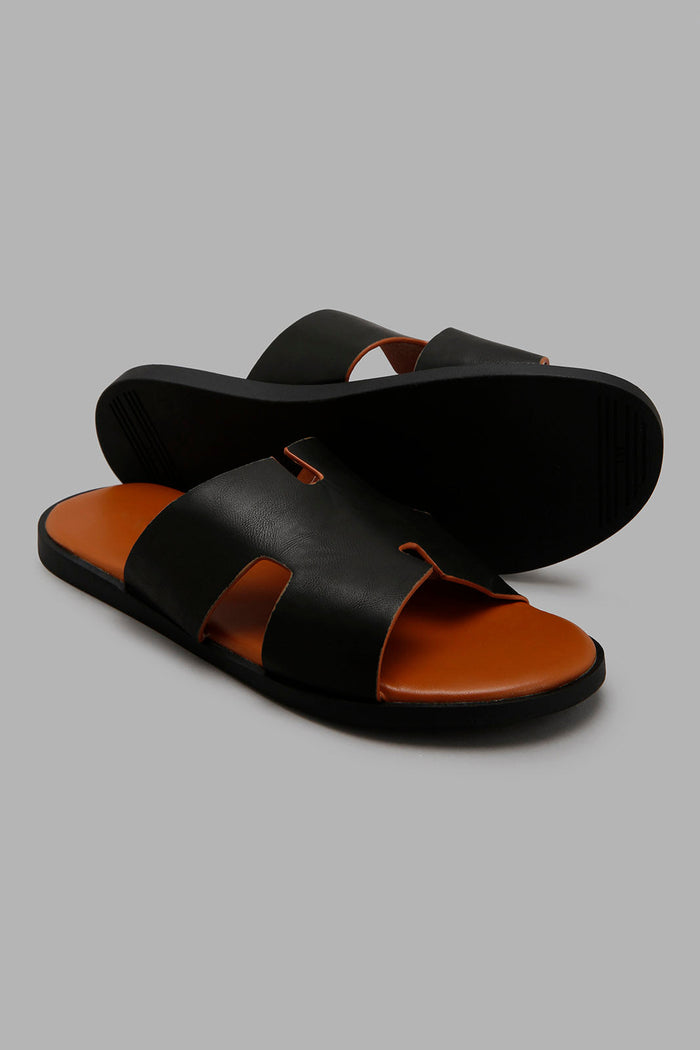 Redtag-Black-H-Strap-Slide-Sandal-Sandals-Men's-