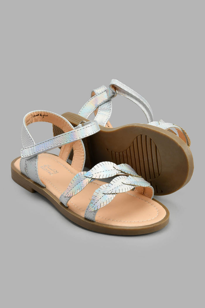 Redtag-Silver-Leaves-Embellished-Sandal-Casual-Sandals-Girls-3 to 5 Years