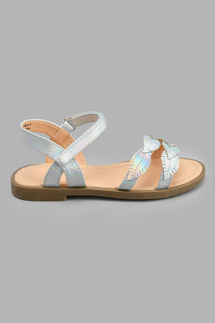 Redtag-Silver-Leaves-Embellished-Sandal-Casual-Sandals-Girls-3 to 5 Years