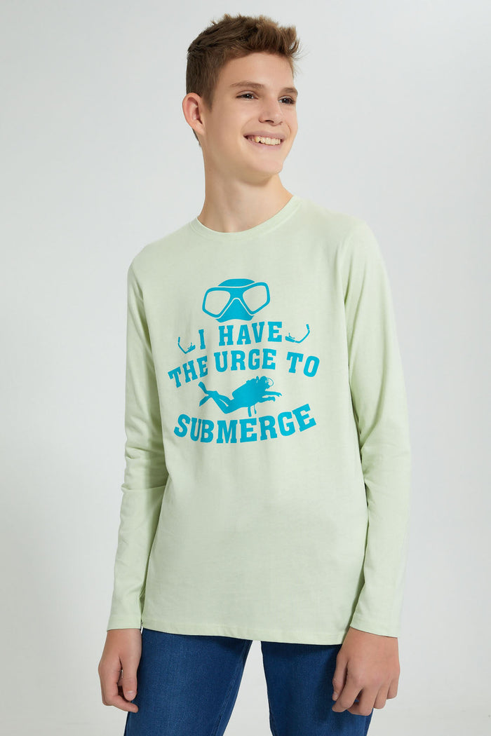 Redtag-Green-Submerge-T-Shirt-Graphic-Prints-Senior-Boys-9 to 14 Years