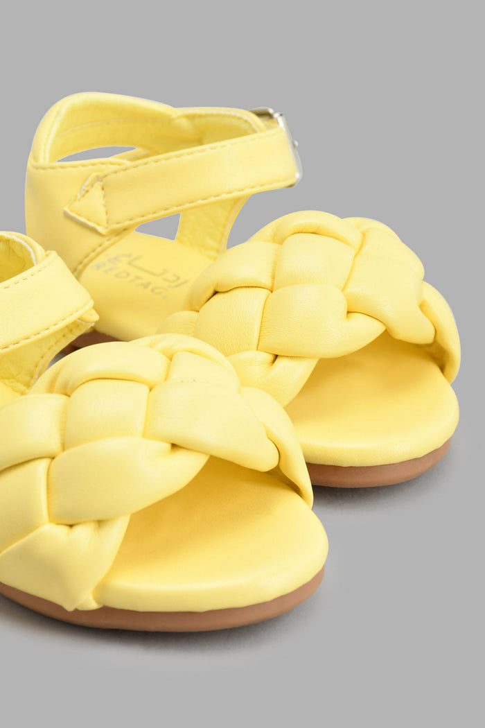 Redtag-Pale-Yellow-Braided-Strap-Sandal-Sandals-Girls-3 to 5 Years