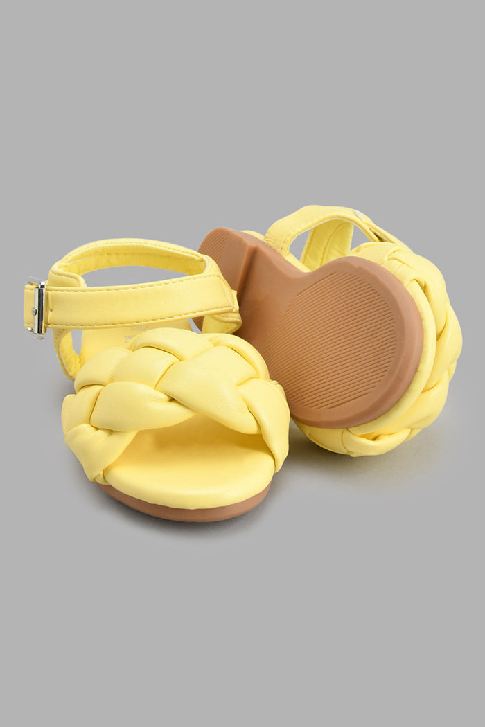 Redtag-Pale-Yellow-Braided-Strap-Sandal-Sandals-Girls-3 to 5 Years