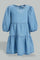 Redtag-Denim-Long-Ruffle-Sleeves-Dress-Dresses-Infant-Girls-3 to 24 Months