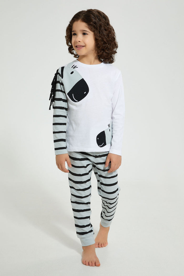 Redtag-Blue-Applique-Zebra-Pyjam-Set-Pyjama-Sets-Boys-2 to 8 Years