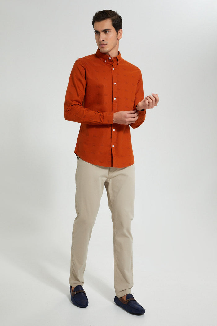 Redtag-Rust-Printed-Oxford-Shirt-Casual-Shirts-Men's-