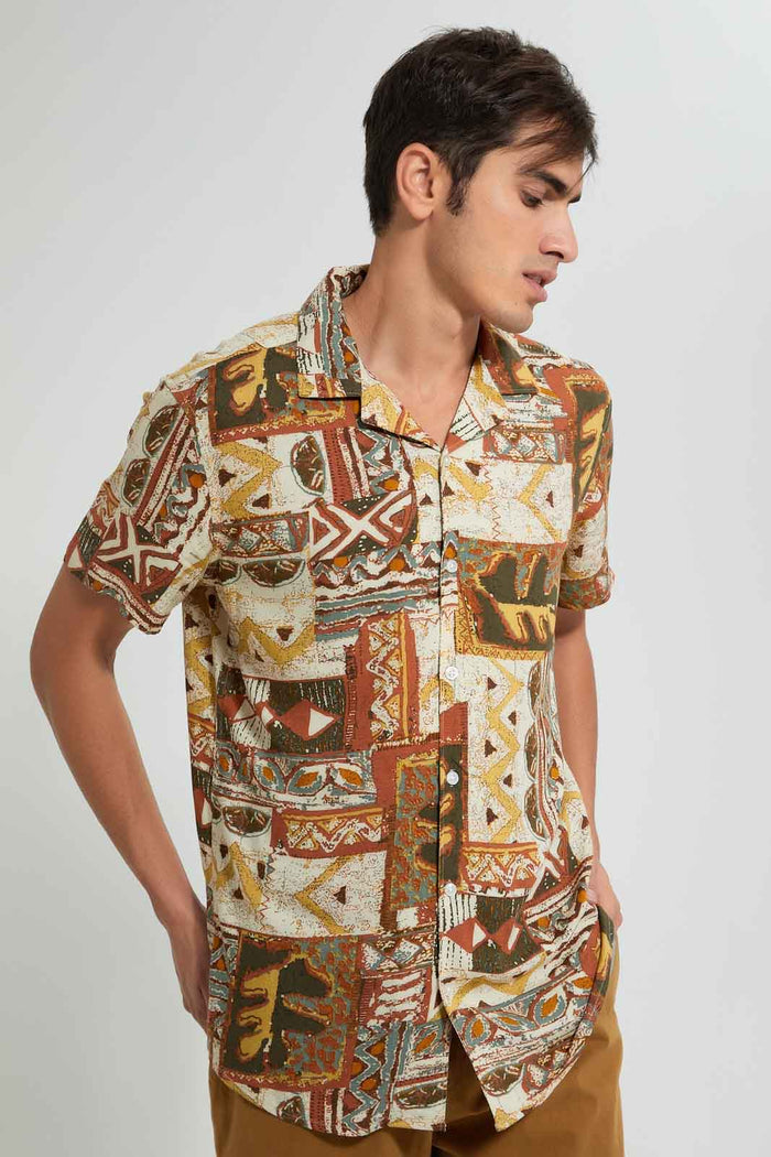 Redtag-Beige-Printed-Shirt-Casual-Shirts-Men's-
