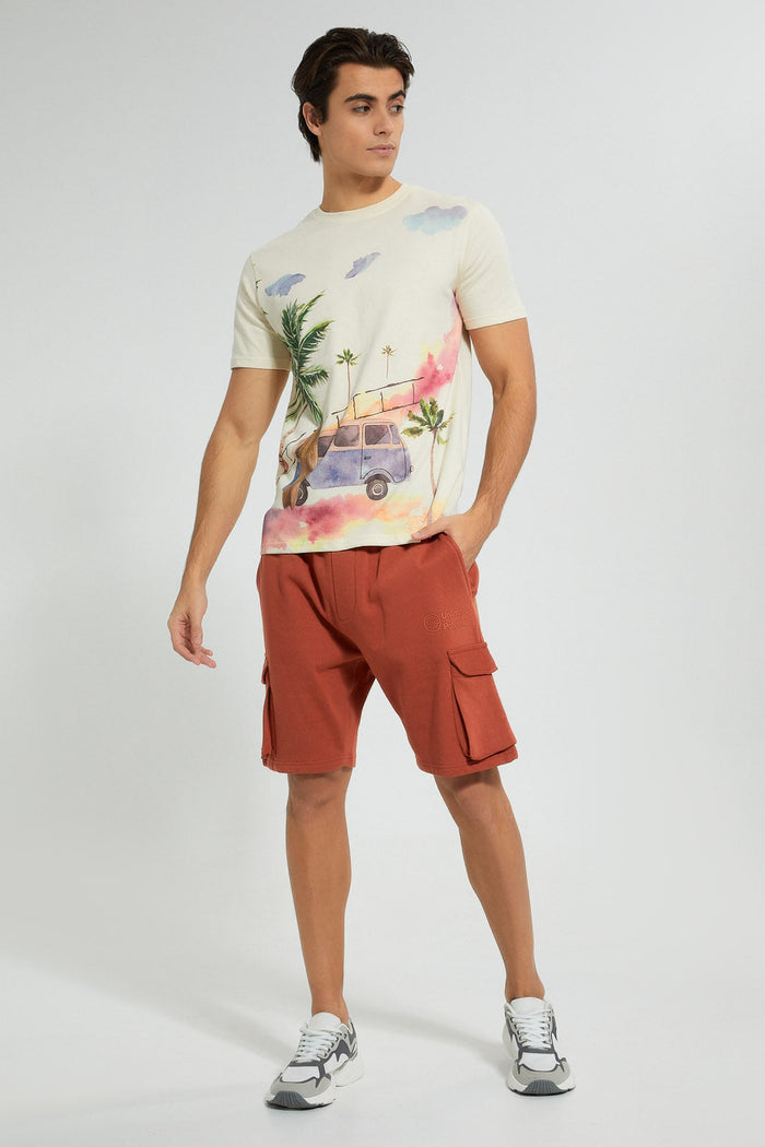 Redtag-Beige-Printed-T-Shirt-Graphic-Prints-Men's-
