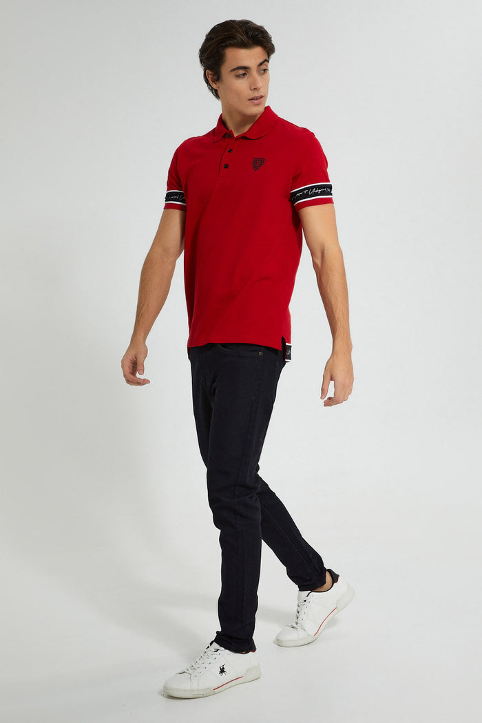 Redtag-Red-Polo-Shirt-With-Tape-Detailing-Polo-Shirts-Men's-